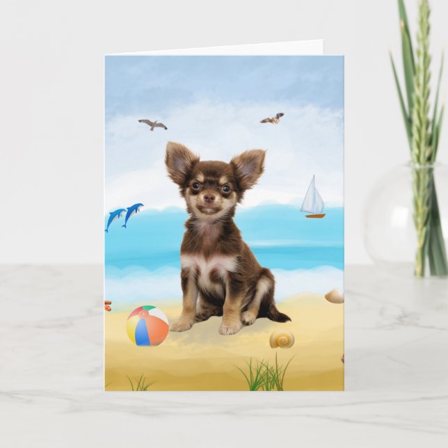 Chihuahua-Hund am Strand Karte (Vorderseite)