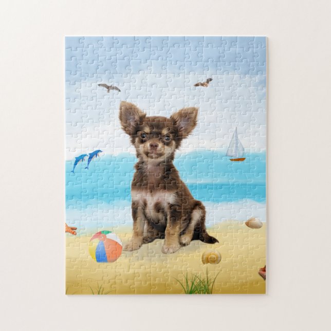 Chihuahua-Hund am Strand Puzzle (Vertikal)