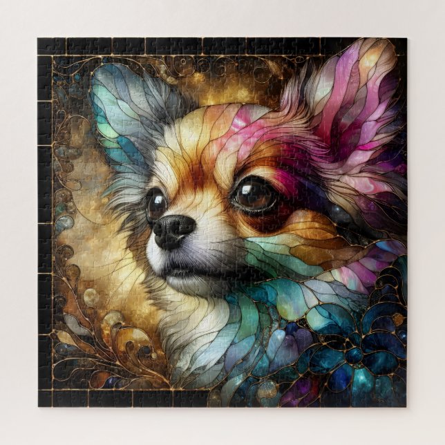 Chihuahua-Hund aus gefestigtem Glas, lebhaft abstr Puzzle (Vertikal)