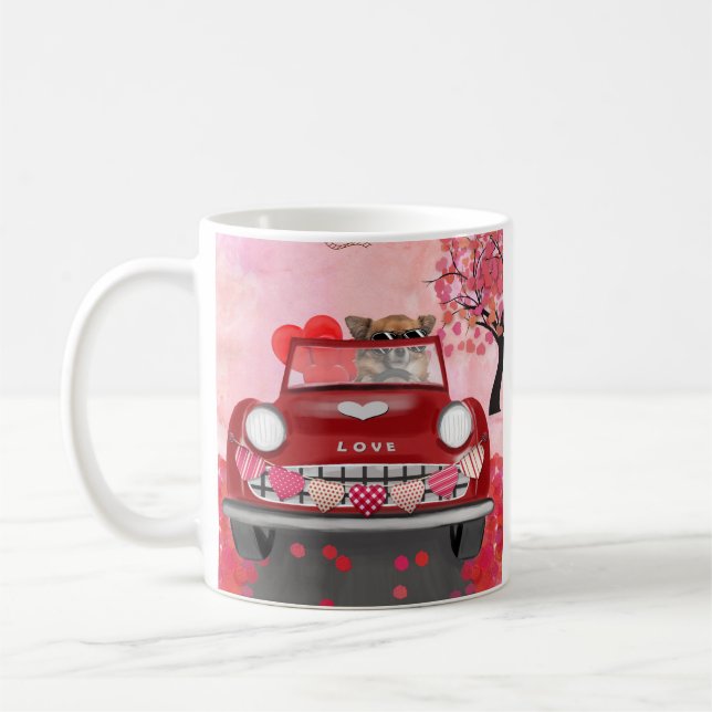 Chihuahua Hund Auto mit Herz Valentins Kaffeetasse (Links)