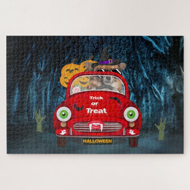 Chihuahua Hund Autofahren Auto Beängstigend Hallow Puzzle (Horizontal)