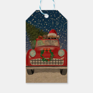 Chihuahua Hund Autofahren Auto im Schnee Weihnacht Geschenkanhänger