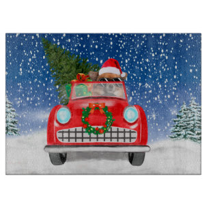 Chihuahua Hund Autofahren Auto im Schnee Weihnacht Schneidebrett