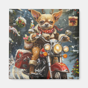 Chihuahua Hund fährt Motorrad Weihnachten  Magnet