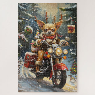 Chihuahua Hund fährt Motorrad Weihnachten Puzzle