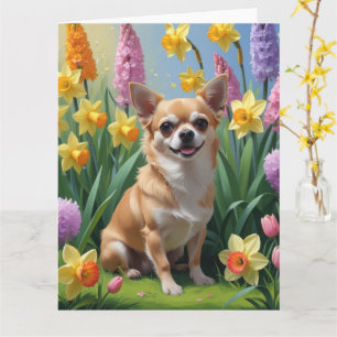 Chihuahua-Hund Frühlingsblumen Malerei Karte