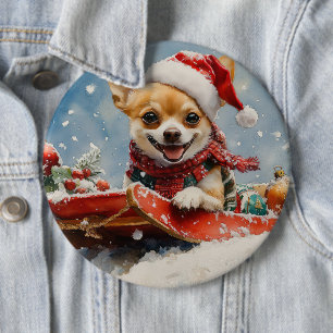 Chihuahua-Hund im Schlitten Lass es schneien Weihn Button