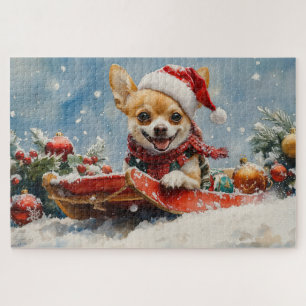 Chihuahua-Hund im Schlitten Lass es schneien Weihn Puzzle