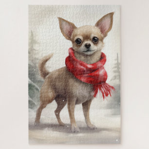 Chihuahua-Hund im Schnee Weihnachten Puzzle