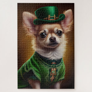 Chihuahua-Hund im St. Patrick's Day-Kleid Puzzle