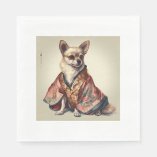 Chihuahua Hund in japanischer Kimono Robe Illustra Serviette