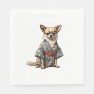 Chihuahua Hund in japanischer Kimono Robe Illustra Serviette
