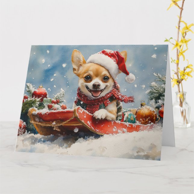 Chihuahua Hund in Sledge Let it Schnee Weihnachten Karte (Gelbe Blume)