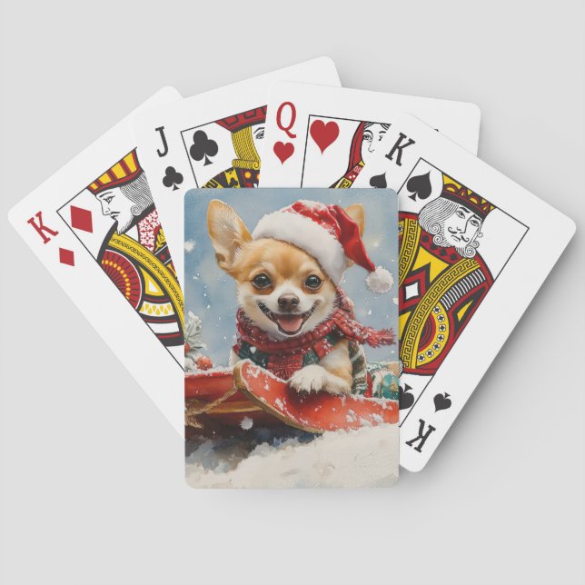 Chihuahua Hund in Sledge Let it Schnee Weihnachten Spielkarten (Rückseite)