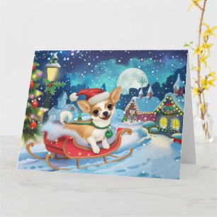 Chihuahua Hund in Sleigh Snow Weihnachten Karte