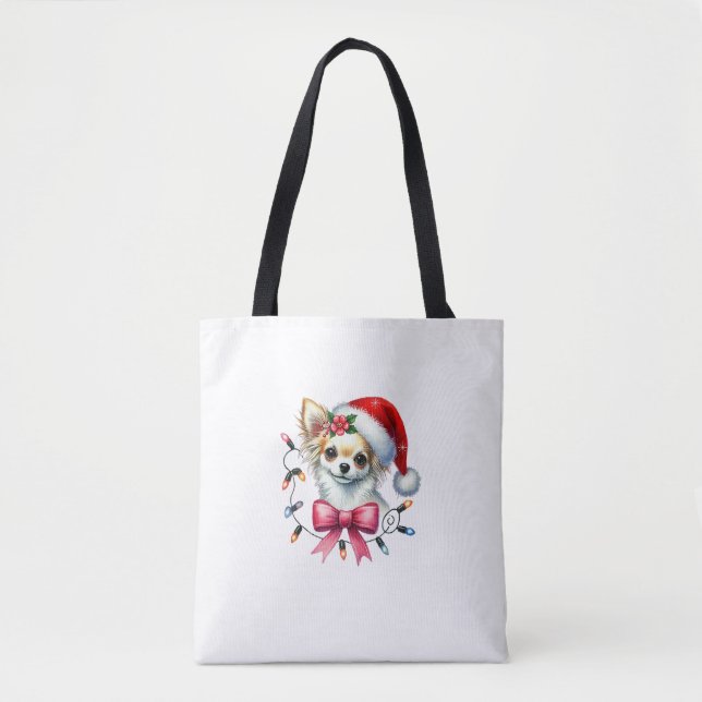 Chihuahua Hund mit Coquette Bow Weihnachtsmatte (Vorderseite)