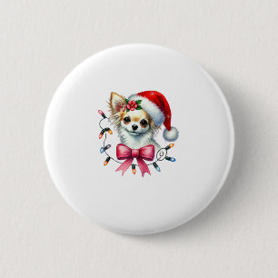 Chihuahua Hund mit Coquette Bow Weihnachtsmatte Button