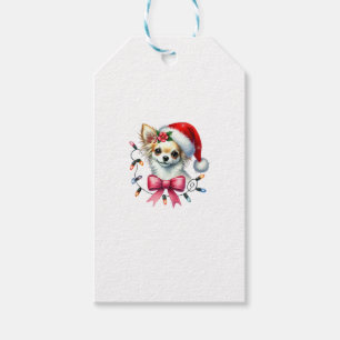 Chihuahua Hund mit Coquette Bow Weihnachtsmatte Geschenkanhänger