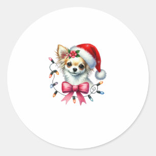 Chihuahua Hund mit Coquette Bow Weihnachtsmatte Runder Aufkleber