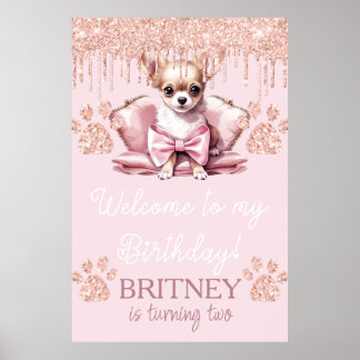 Chihuahua Hund mit Glitzer Geburtstag Begrüßungsge Poster
