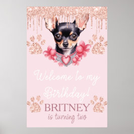 Chihuahua Hund mit Glitzer Geburtstag Begrüßungsge Poster