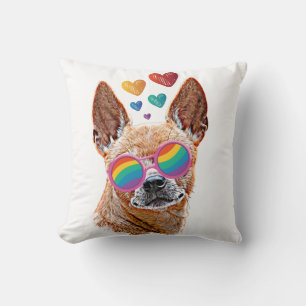 Chihuahua-Hund mit Herzen Valentinstag Kissen
