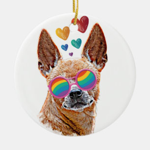 Chihuahua Hund mit HerzValentinstag Keramik Ornament