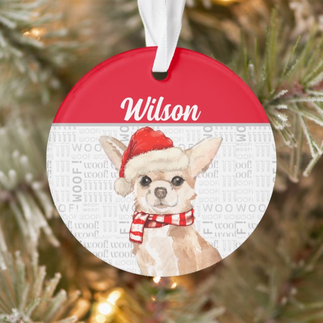 Chihuahua Hund mit Name und Foto Ornament (Baum)