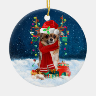 Chihuahua Hund mit Weihnachtsgeschenken Keramik Ornament