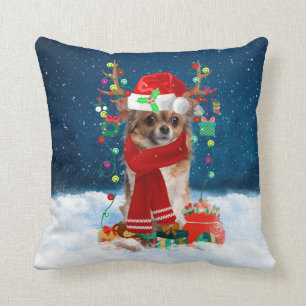Chihuahua Hund mit Weihnachtsgeschenken Kissen