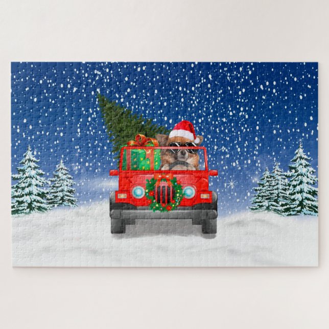 Chihuahua Hund mit Weihnachtsgeschenken Puzzle (Horizontal)