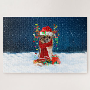 Chihuahua Hund mit Weihnachtsgeschenken Puzzle