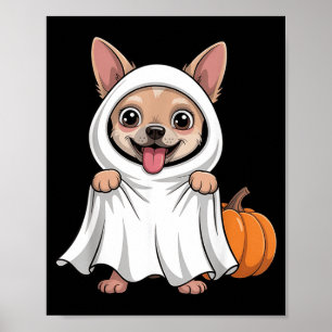 Chihuahua-Hund mit weißem Geisterkostüm Hund Poster
