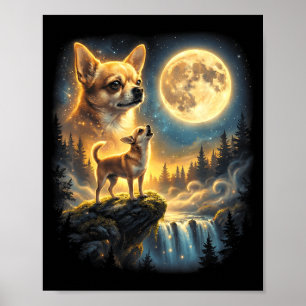 Chihuahua-Hund mondhelle Nacht Kunst Chihuahua heu Poster