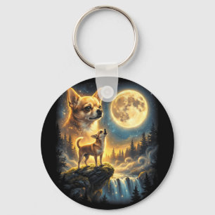 Chihuahua-Hund mondhelle Nacht Kunst Chihuahua heu Schlüsselanhänger
