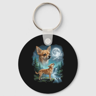 Chihuahua-Hund Mondnacht Kunst Chihuahua Heulen Schlüsselanhänger