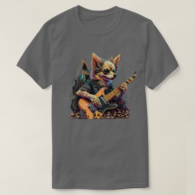 Chihuahua Hund Playing Electric Guitar Rock T-Shirt (Design vorne)