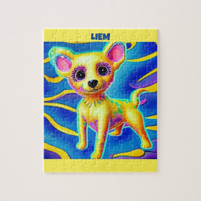 CHIHUAHUA HUND PUZZLE MIT PERSONALISIERTEM NAMEN. (Vertikal)