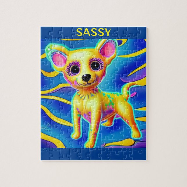 CHIHUAHUA HUND PUZZLE MIT PERSONALISIERTEM NAMEN. (Vertikal)