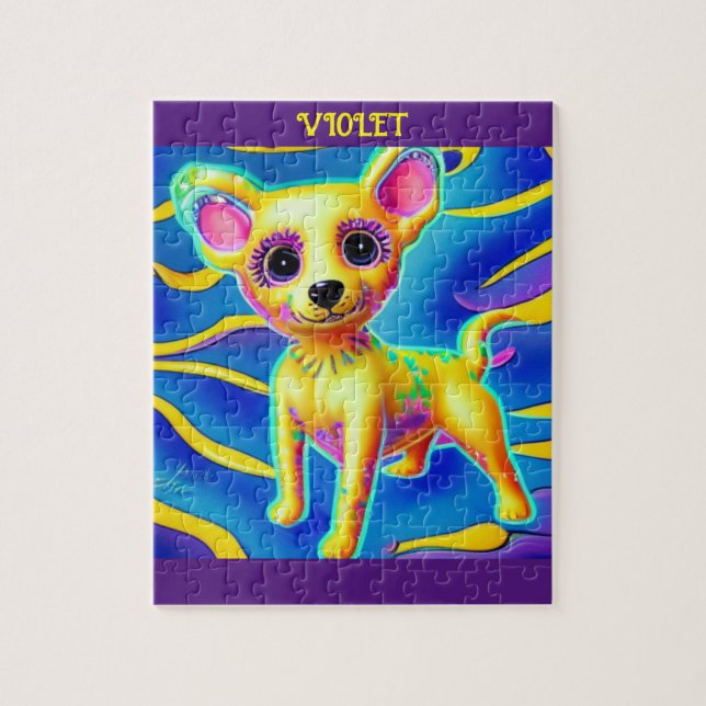 CHIHUAHUA HUND PUZZLE MIT PERSONALISIERTEM NAMEN. (Vertikal)