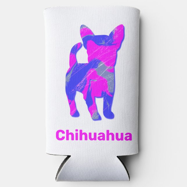 Chihuahua Hund Silhouette Hot Pink & Blue Selters Dosenkühler (Vorderseite)