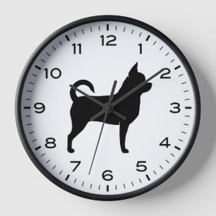 Chihuahua-Hund-Silhouette mit Zahlen und Minuten Uhr