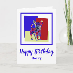Chihuahua Hund Silhouette Red Blue Yellow Birthday Karte