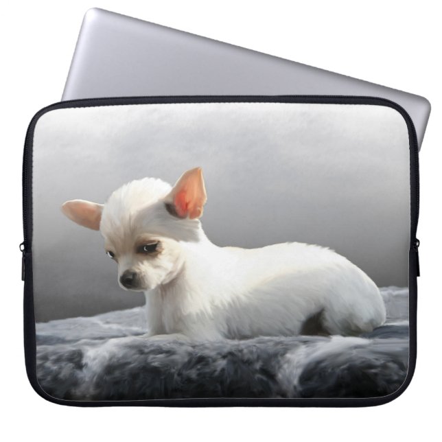 Chihuahua Hund Sitting Dog Portrait Art Malerei Laptopschutzhülle (Vorderseite)