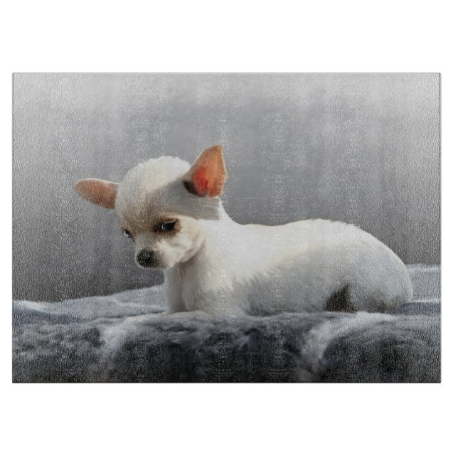 Chihuahua Hund Sitting Dog Portrait Art Malerei Schneidebrett (Vorderseite)