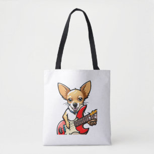 Chihuahua Hund spielt die elektrische Gitarre. Vec