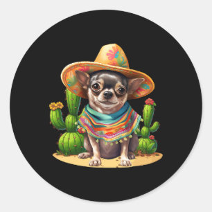 Chihuahua Hund und Sombrero Hat mexikanische Fiest Runder Aufkleber