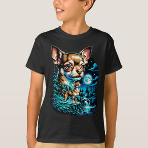 Chihuahua-Hund Vollmond Nacht Wald Wasserfall T-Shirt