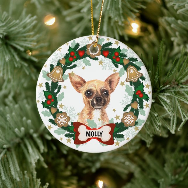 Chihuahua Hund Weihnachten Niedlicher Hund Kekssch Keramik Ornament (Baum)