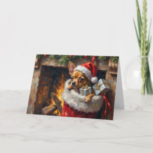Chihuahua-Hund-Weihnachtsstrumpf-Überraschungskuns Karte